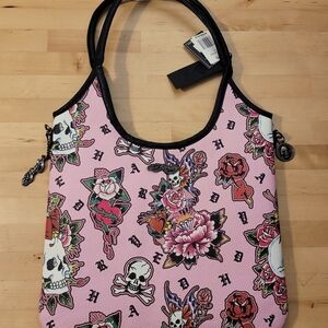 Ed Hardy Pink Skull and Floral Tote Bag